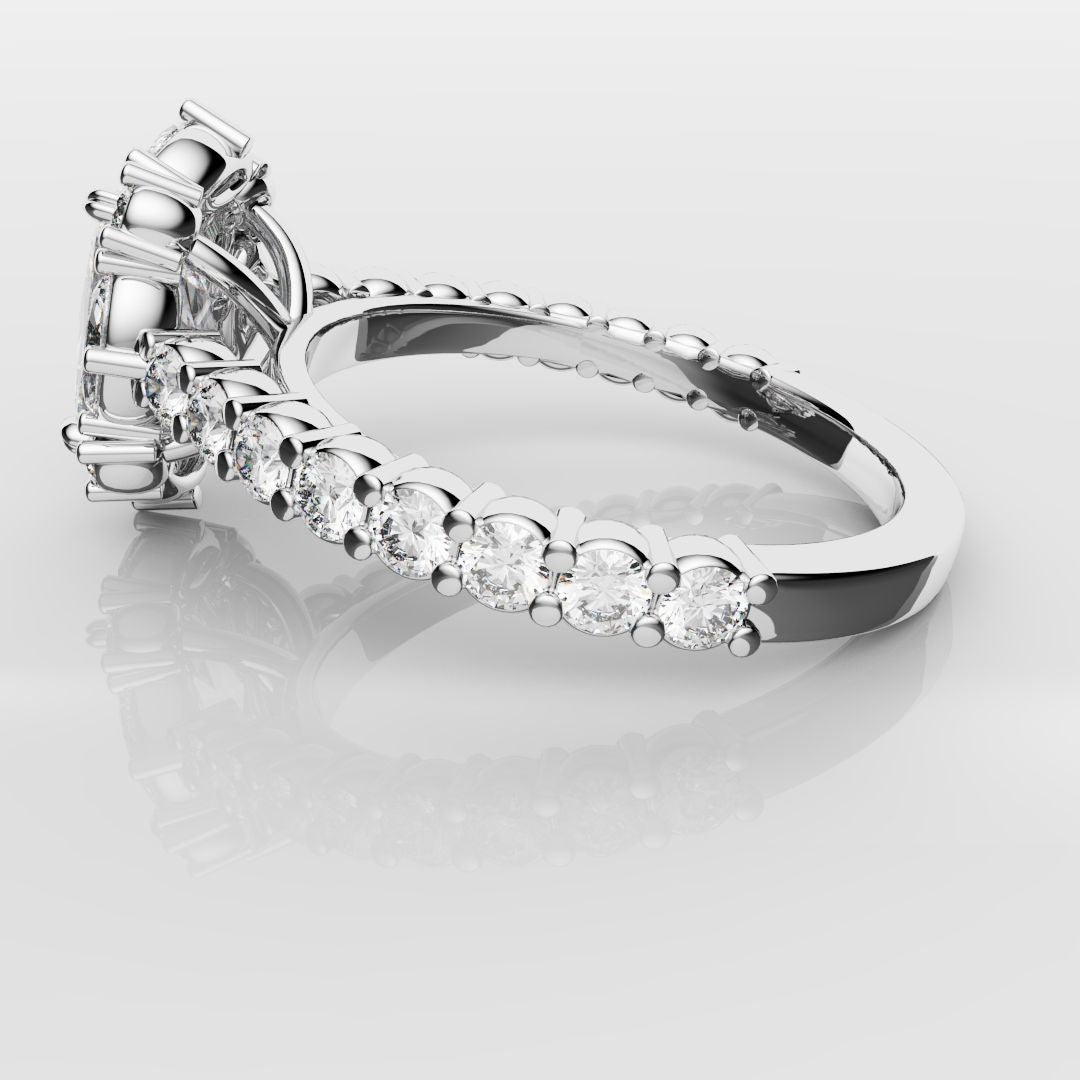 Unique Radiant Cut Diamond Engagement Ring with Marquise Halo