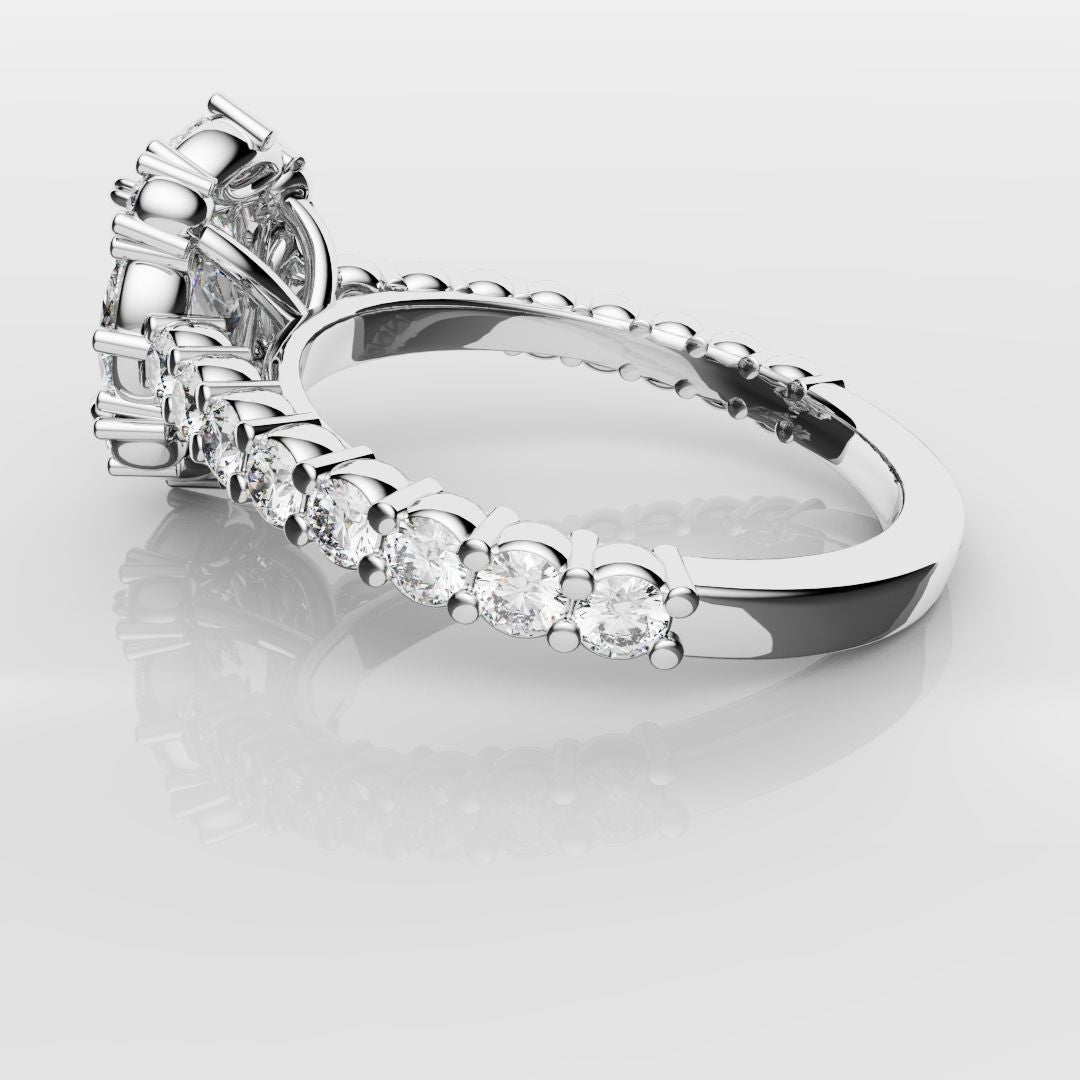Unique Radiant Cut Diamond Engagement Ring with Marquise Halo