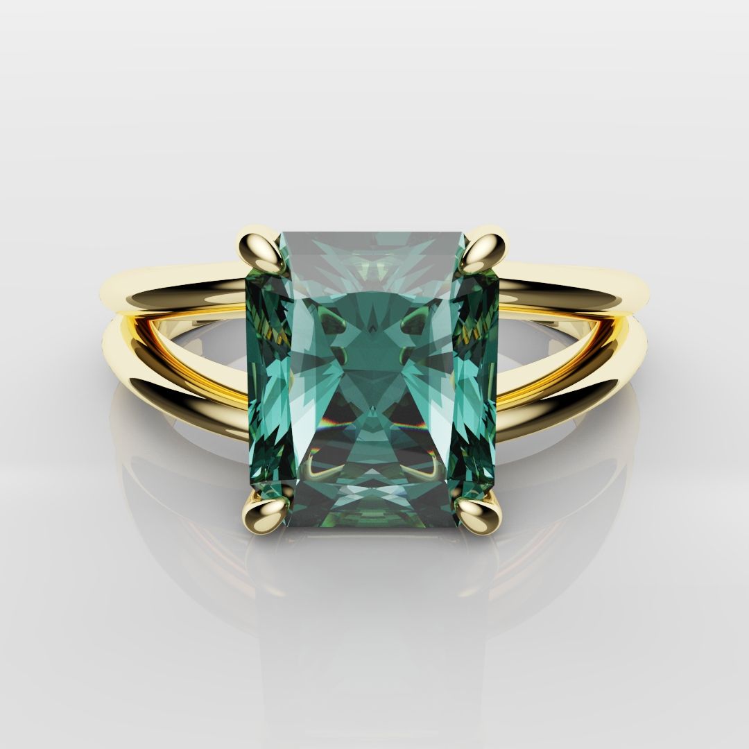 Radiant Cut Teal Sapphire Engagement Ring