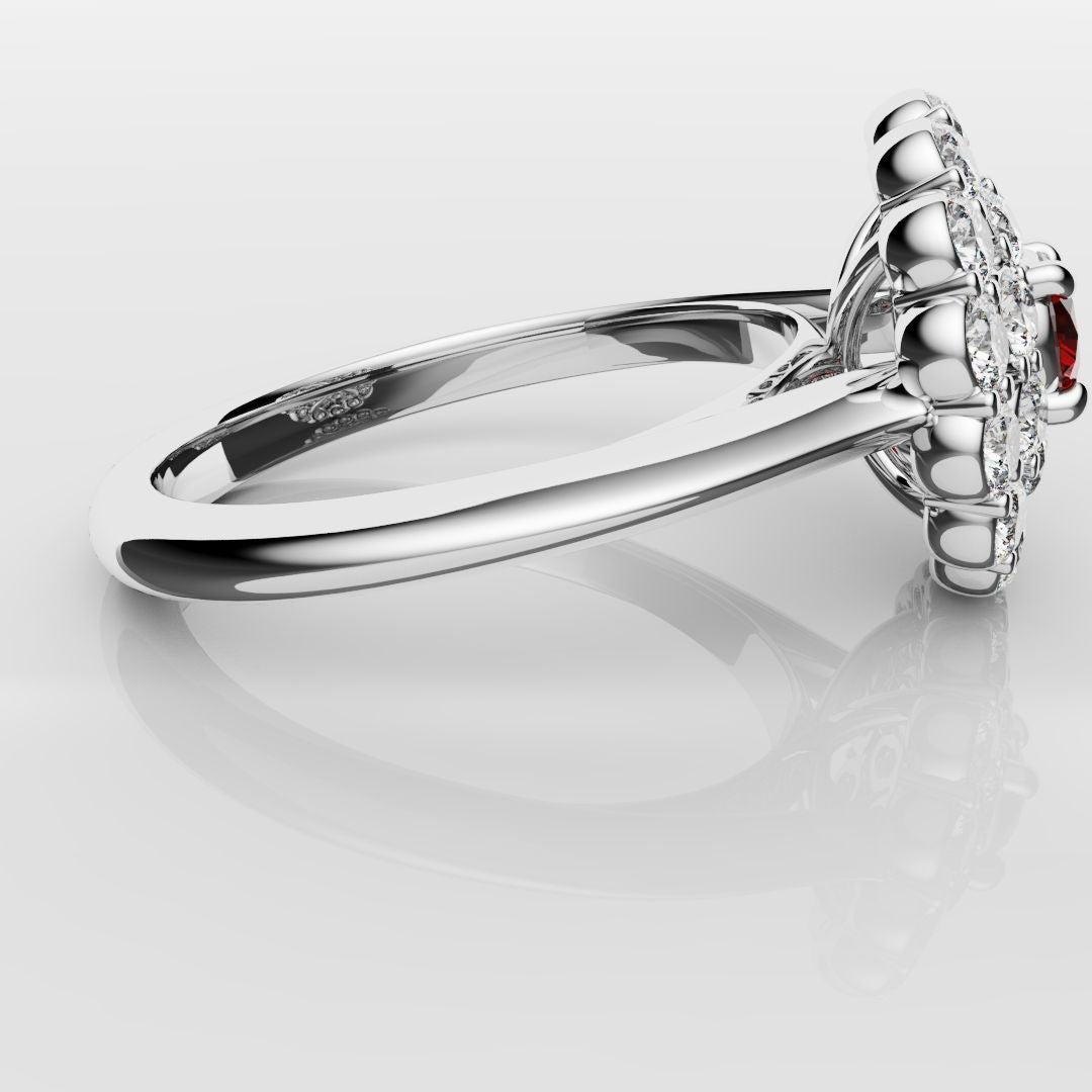 Ruby Double Halo Cluster Engagement Ring