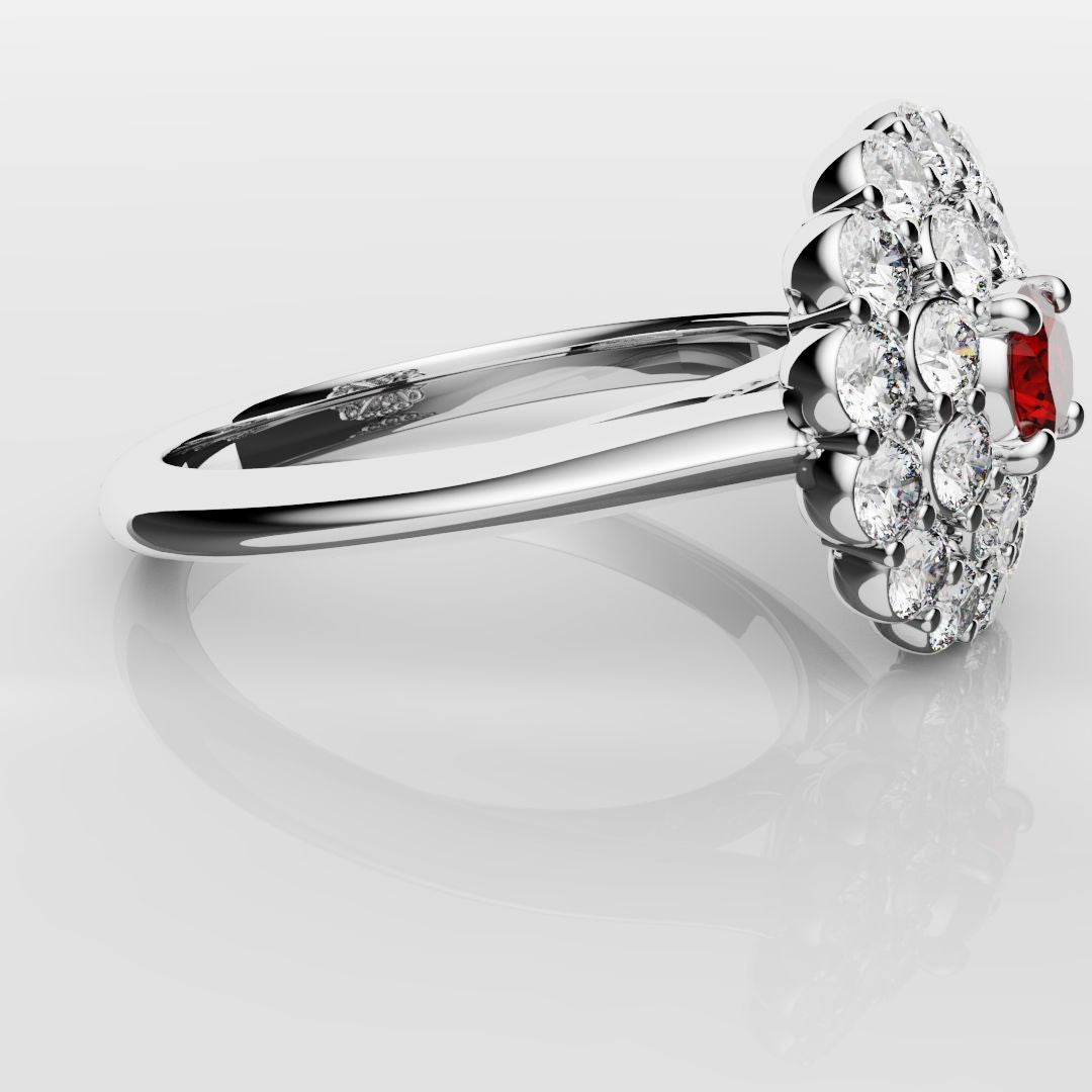 Ruby Double Halo Cluster Engagement Ring