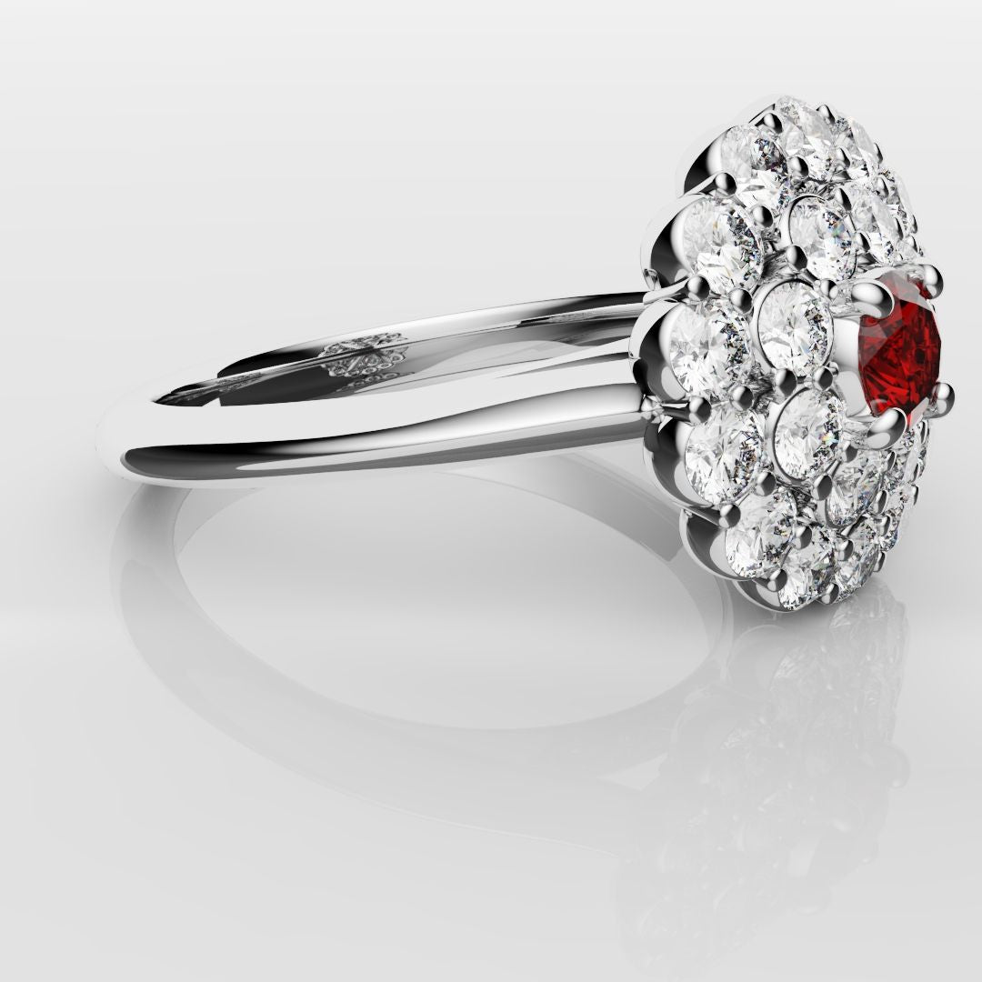 Ruby Double Halo Cluster Engagement Ring