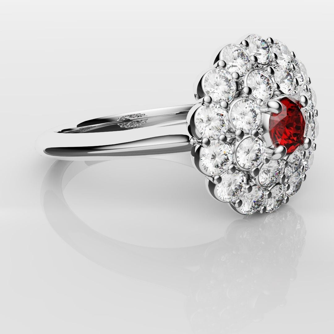 Ruby Double Halo Cluster Engagement Ring