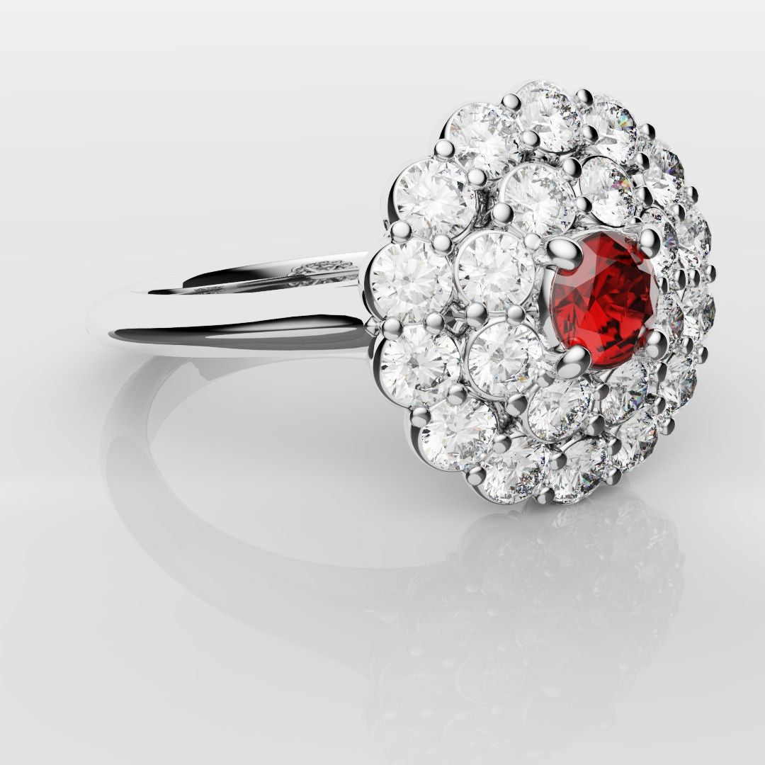 Ruby Double Halo Cluster Engagement Ring
