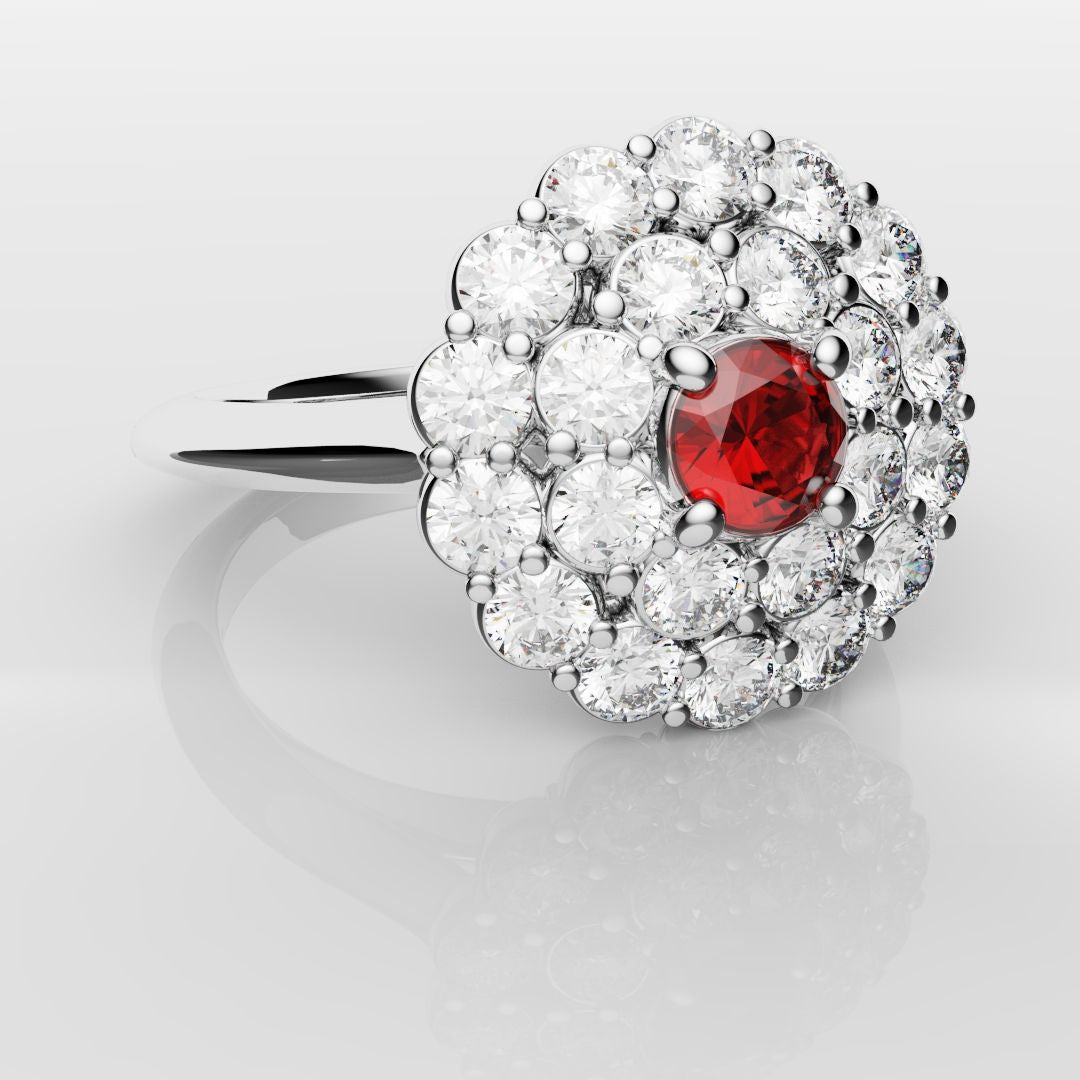 Ruby Double Halo Cluster Engagement Ring