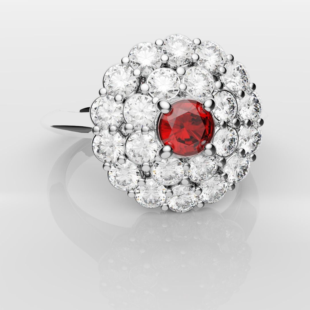 Ruby Double Halo Cluster Engagement Ring