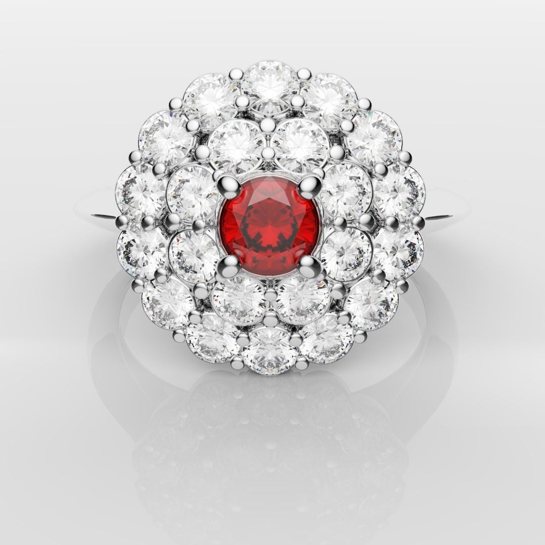 Ruby Double Halo Cluster Engagement Ring