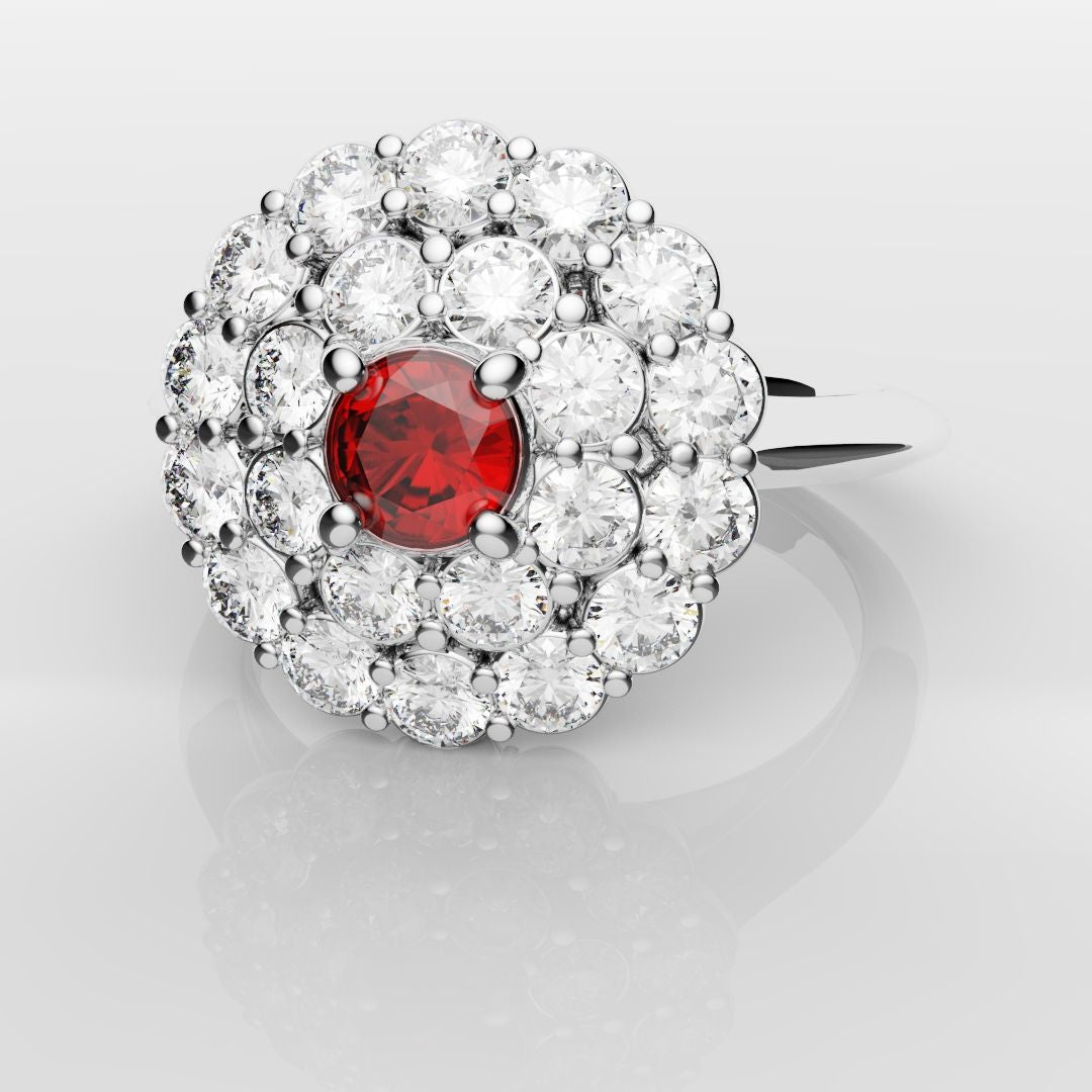 Ruby Double Halo Cluster Engagement Ring