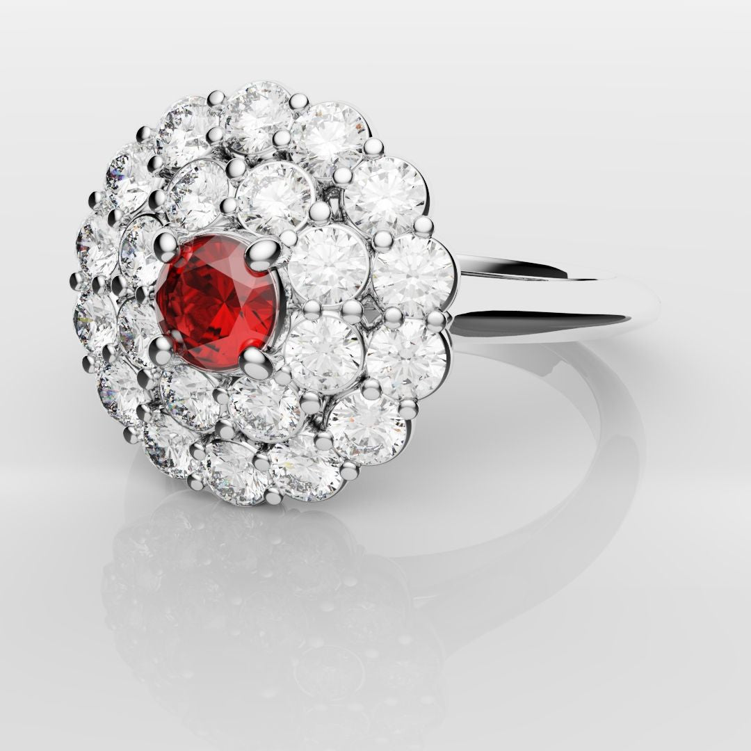 Ruby Double Halo Cluster Engagement Ring