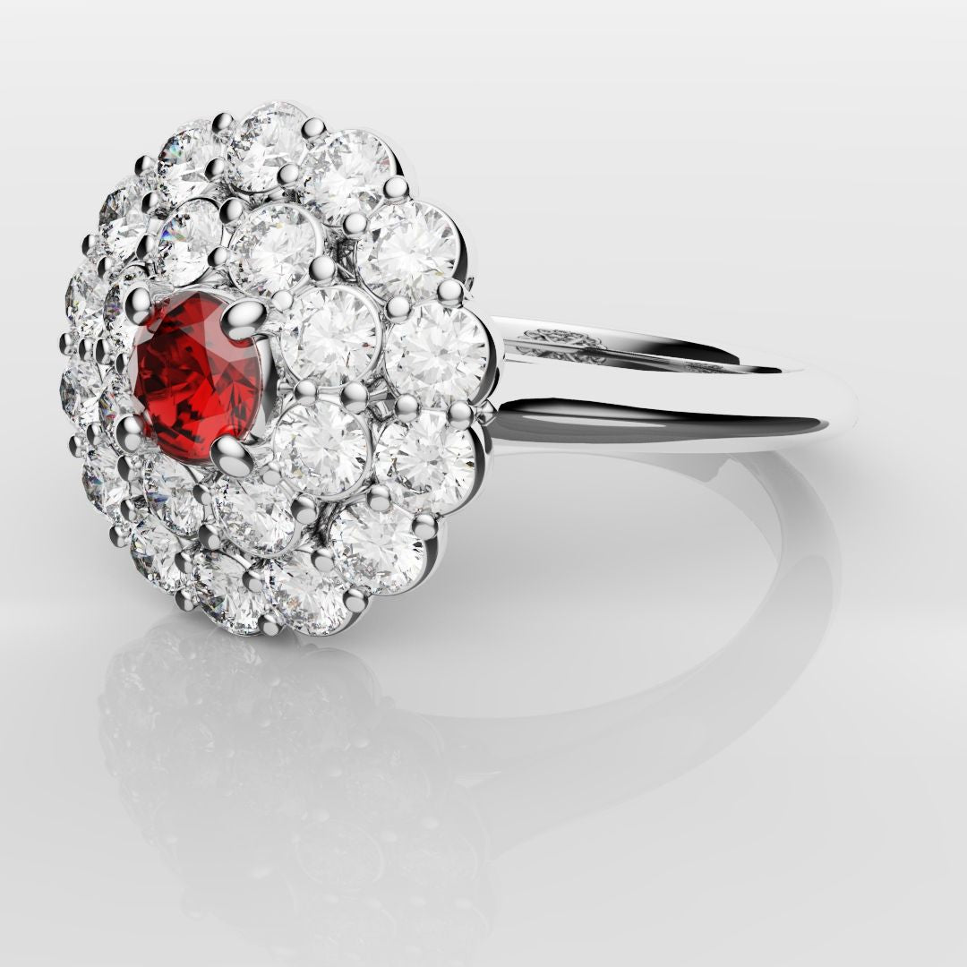 Ruby Double Halo Cluster Engagement Ring
