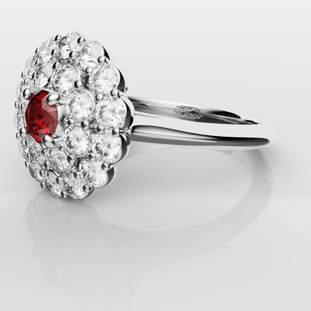 Ruby Double Halo Cluster Engagement Ring