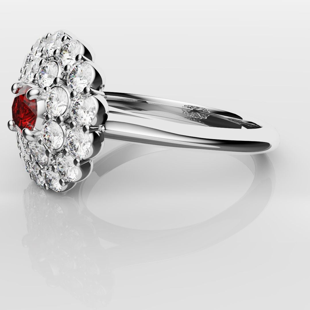 Ruby Double Halo Cluster Engagement Ring