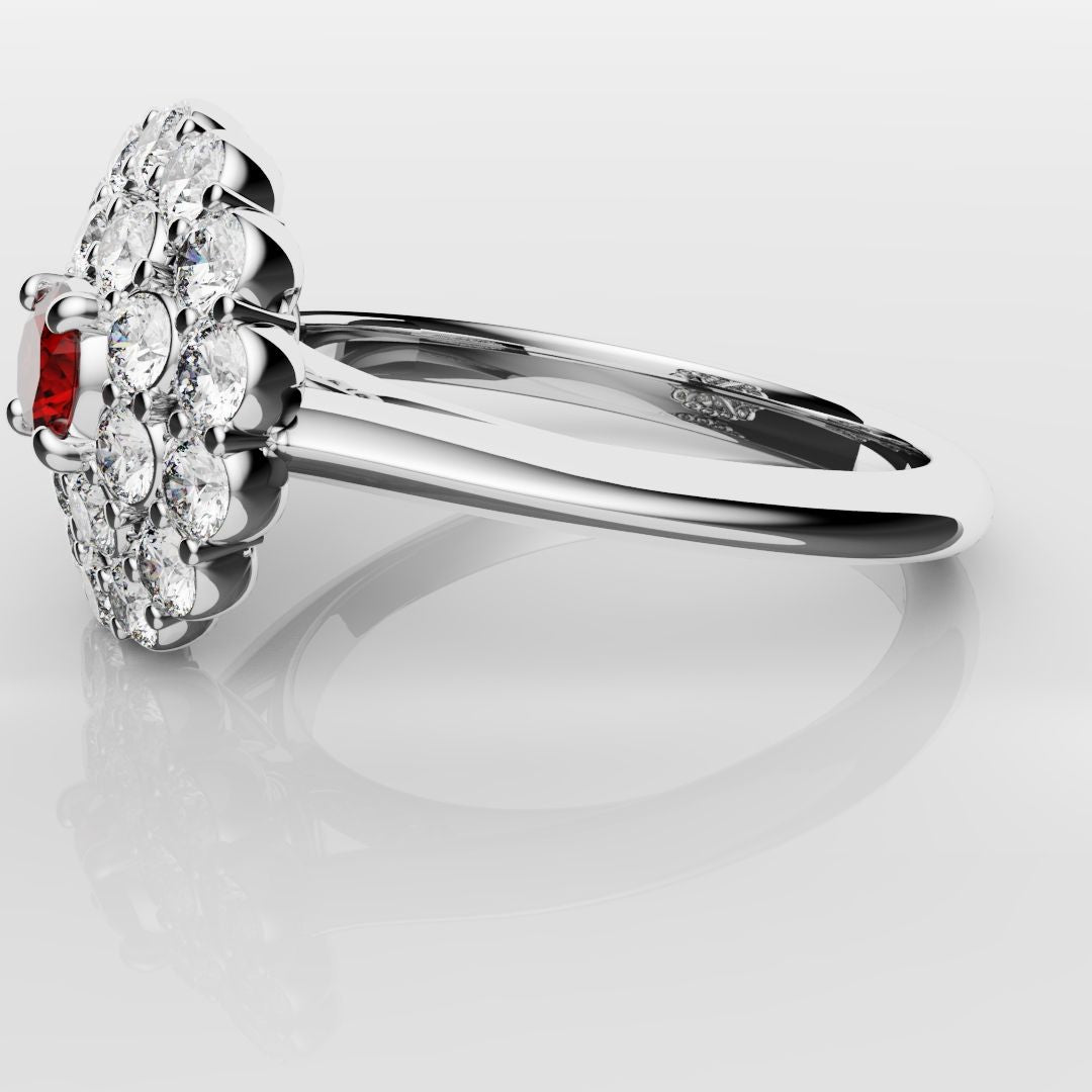 Ruby Double Halo Cluster Engagement Ring