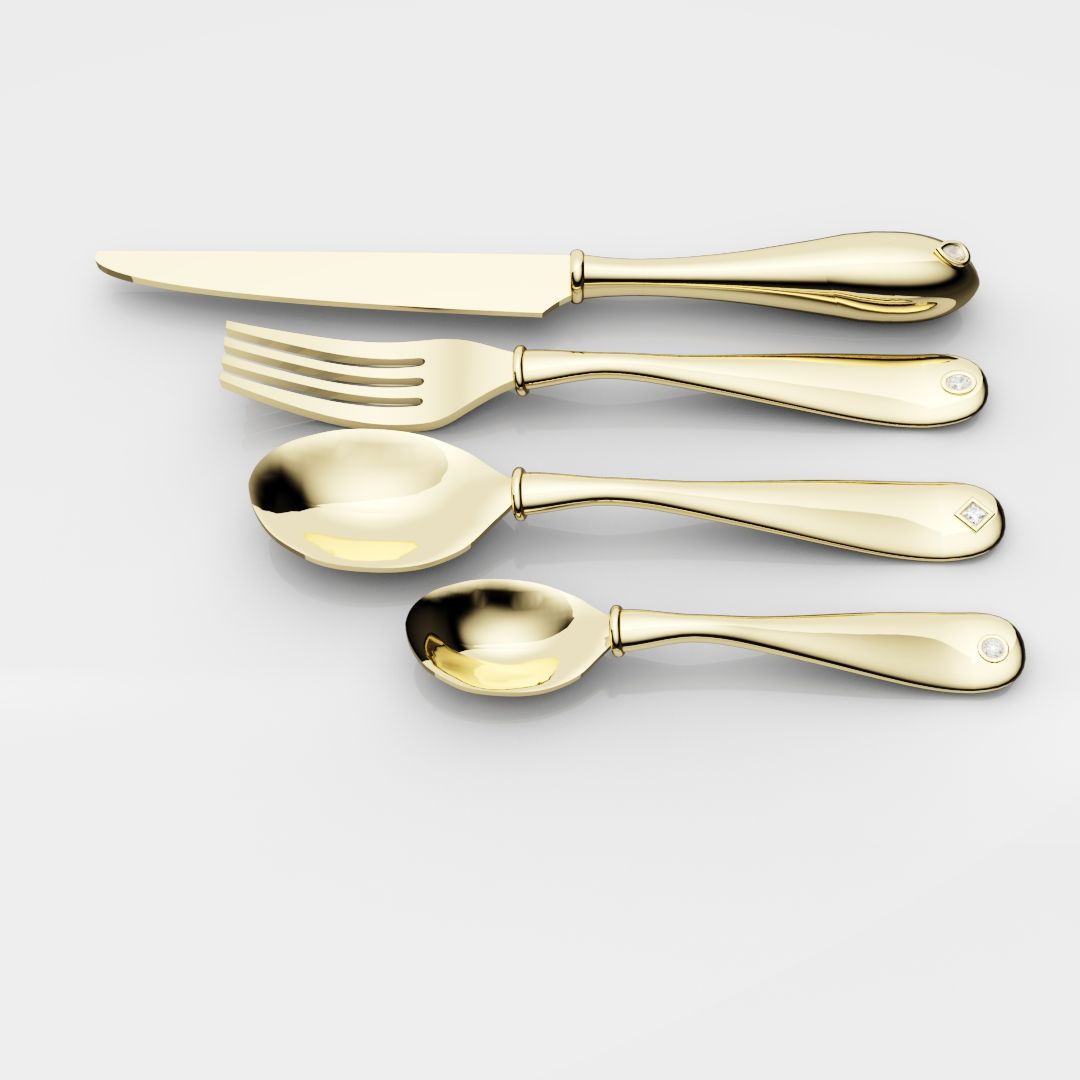 18ct Yellow Gold Cutlery Set - With 0.50ct GIA Certified Diamonds