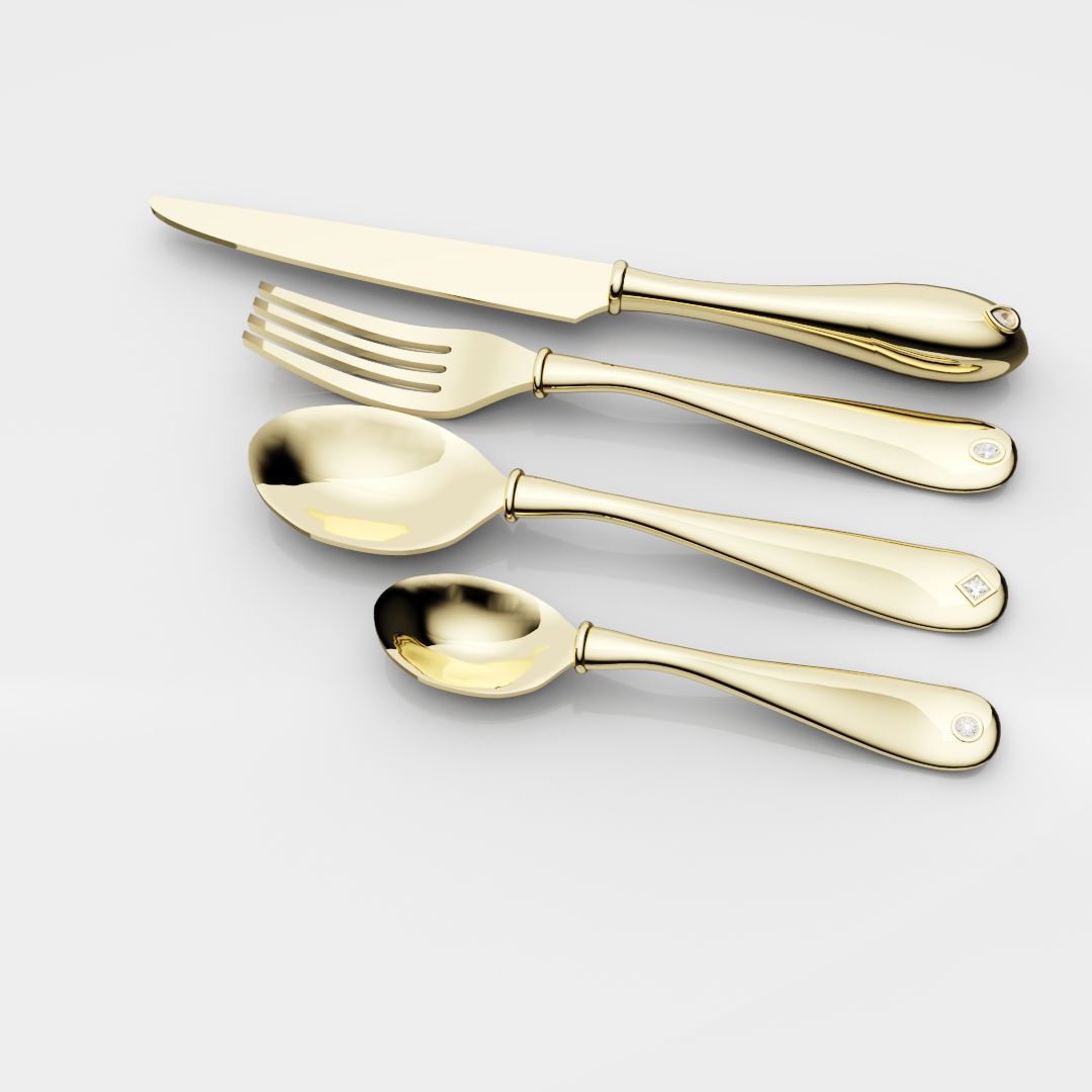 18ct Yellow Gold Cutlery Set - With 0.50ct GIA Certified Diamonds