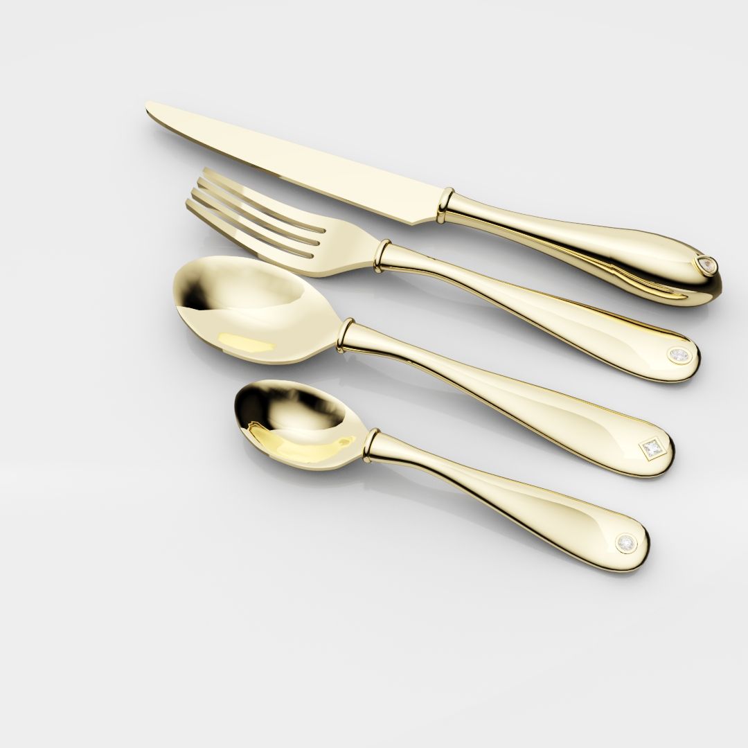 18ct Yellow Gold Cutlery Set - With 0.50ct GIA Certified Diamonds