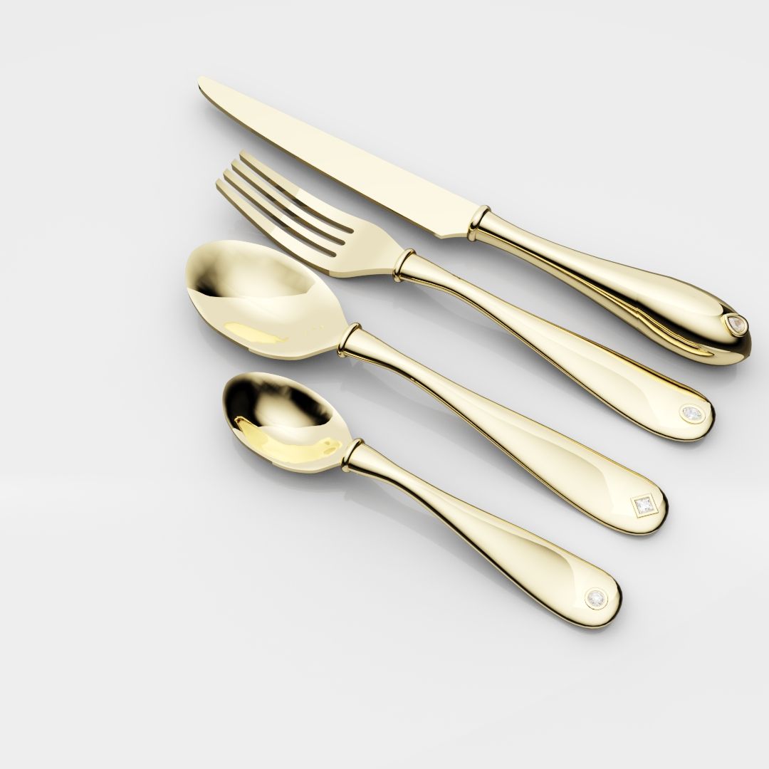 18ct Yellow Gold Cutlery Set - With 0.50ct GIA Certified Diamonds