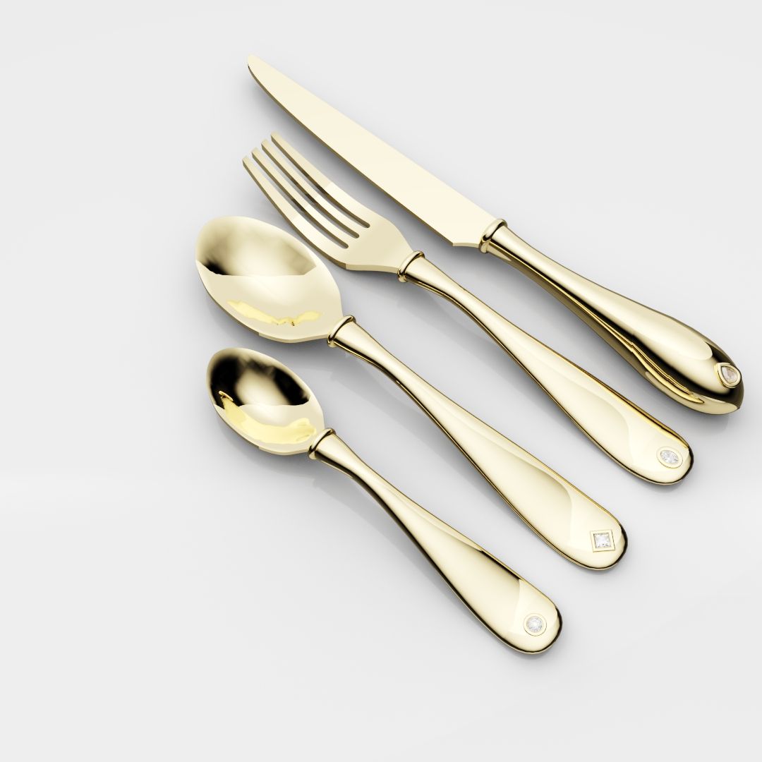 18ct Yellow Gold Cutlery Set - With 0.50ct GIA Certified Diamonds