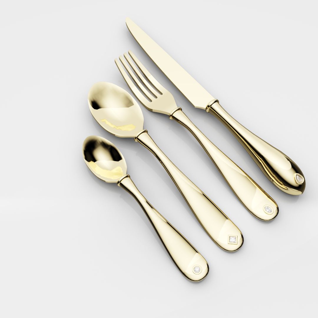 18ct Yellow Gold Cutlery Set - With 0.50ct GIA Certified Diamonds