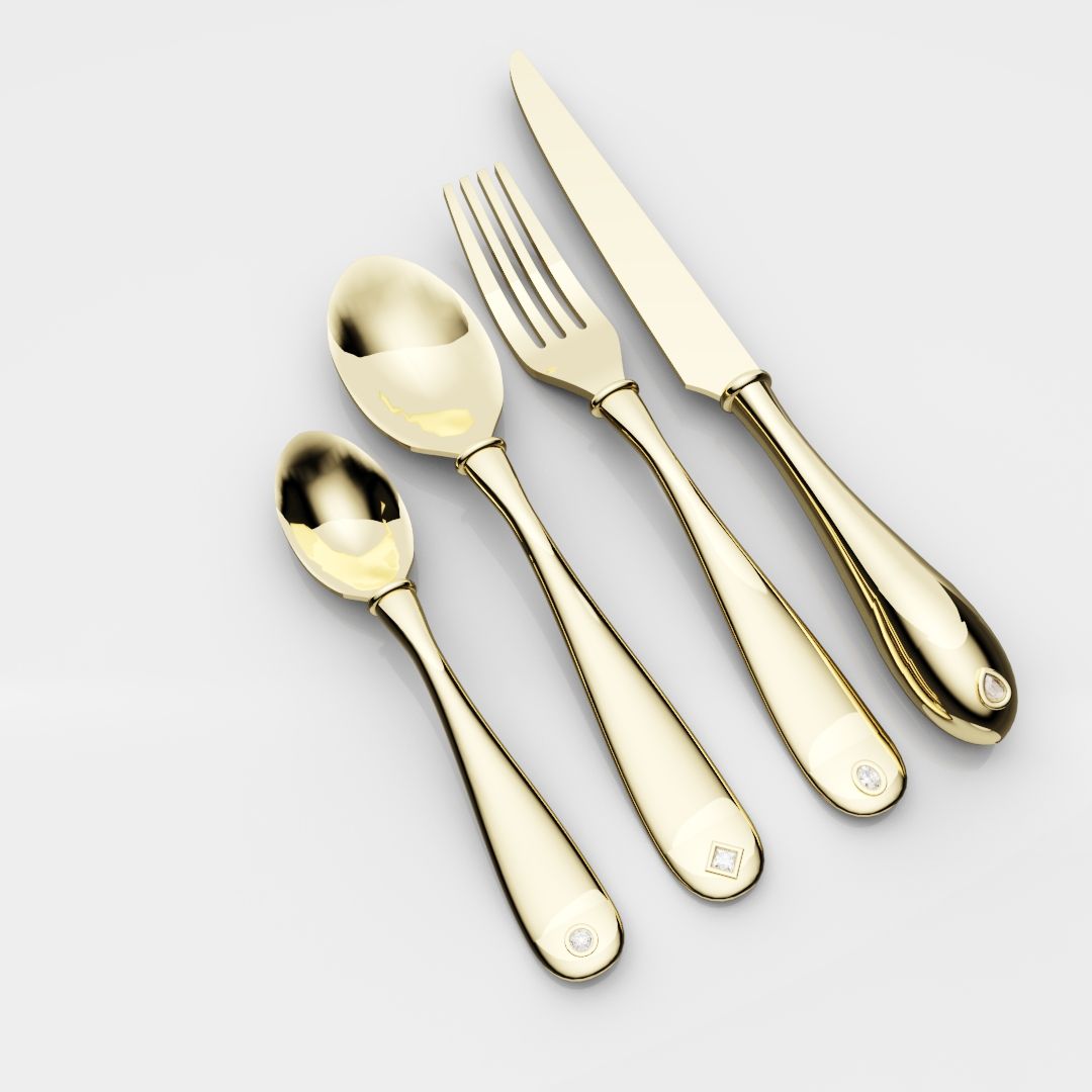 18ct Yellow Gold Cutlery Set - With 0.50ct GIA Certified Diamonds