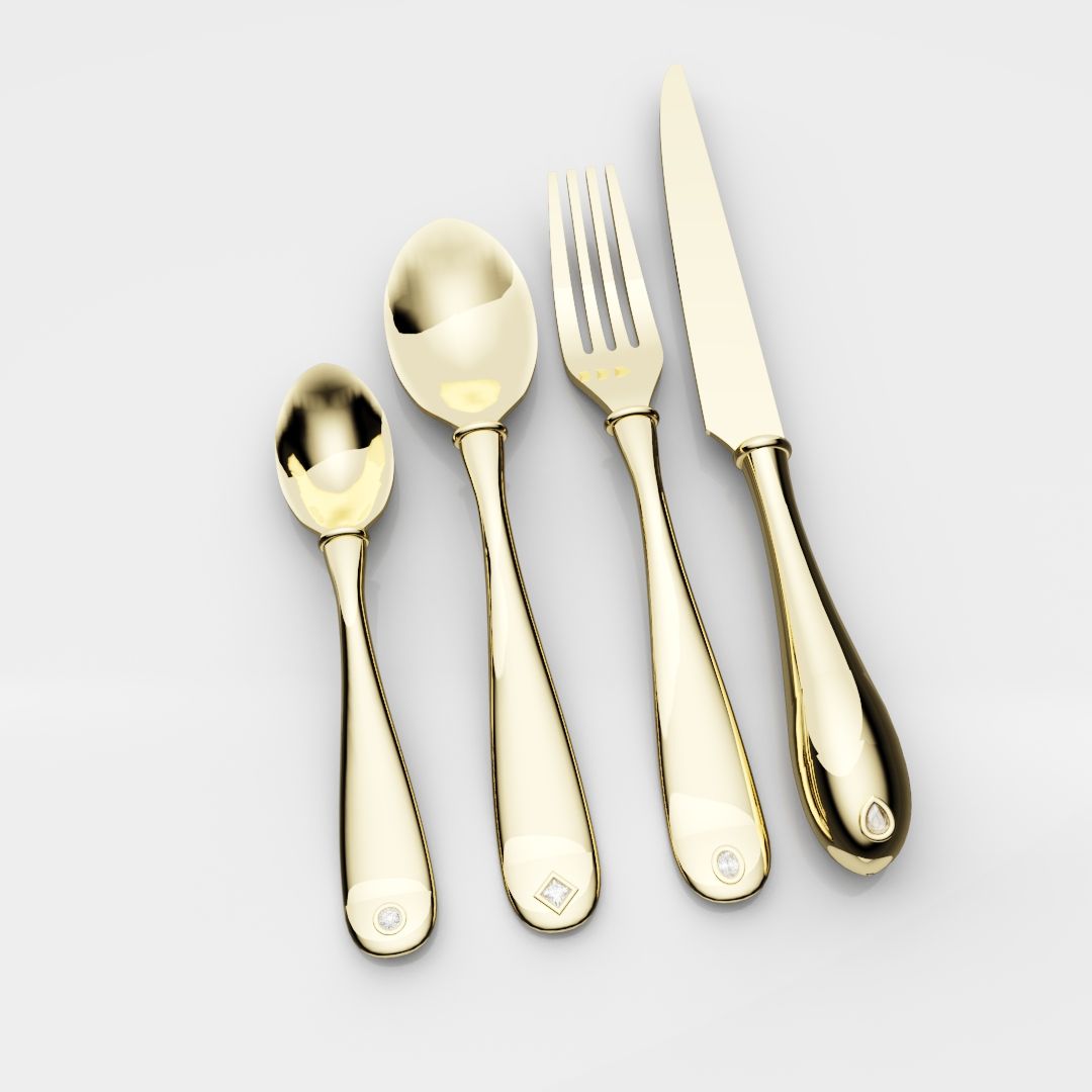 18ct Yellow Gold Cutlery Set - With 0.50ct GIA Certified Diamonds
