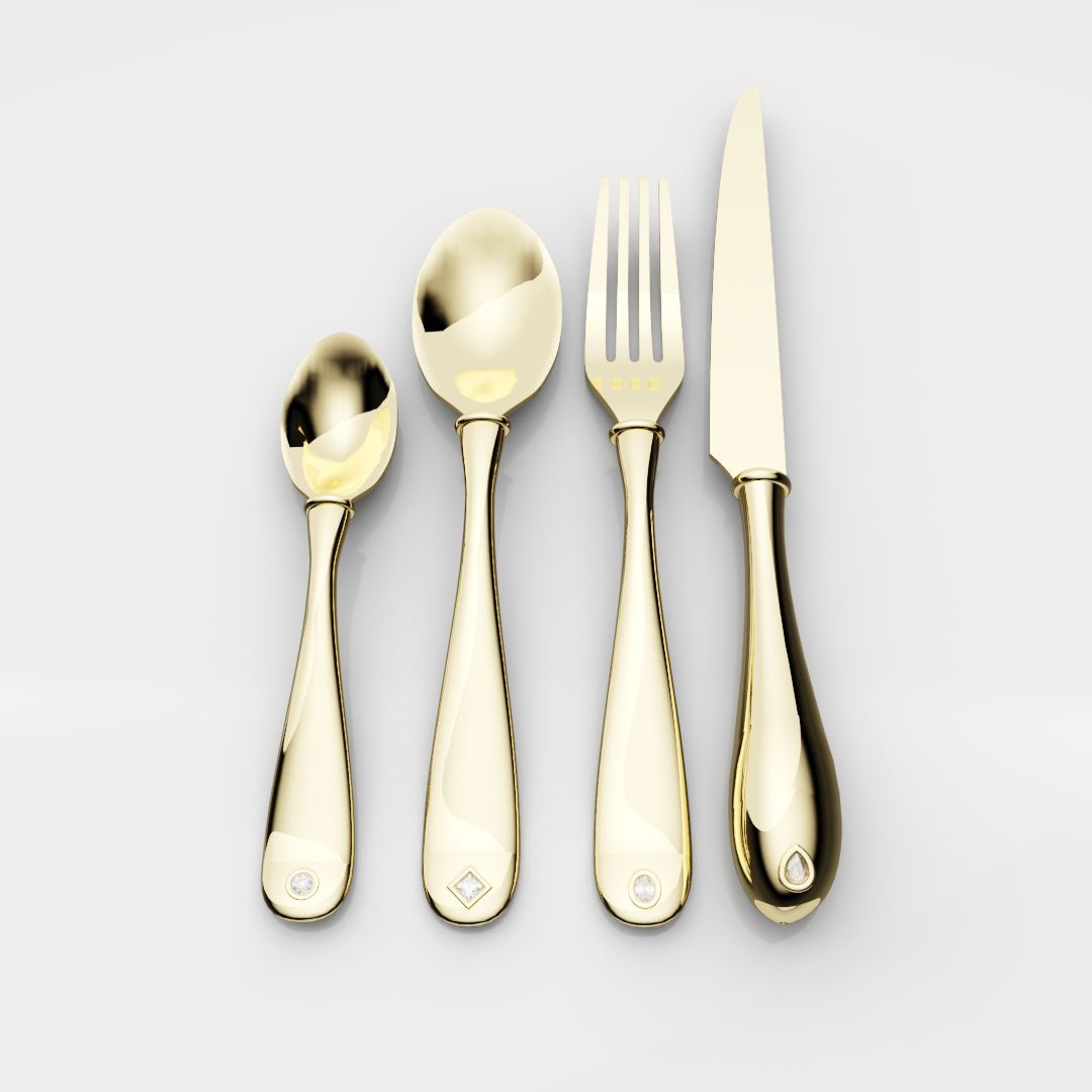 18ct Yellow Gold Cutlery Set - With 0.50ct GIA Certified Diamonds