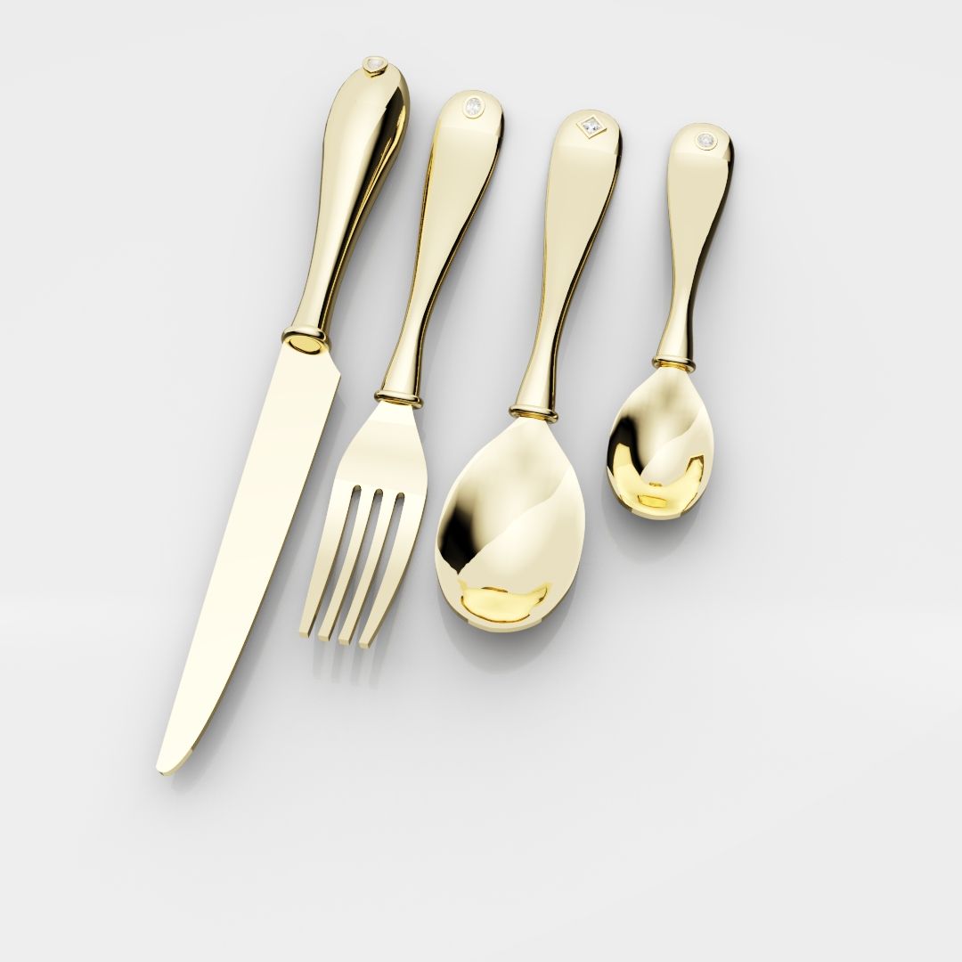 18ct Yellow Gold Cutlery Set - With 0.50ct GIA Certified Diamonds