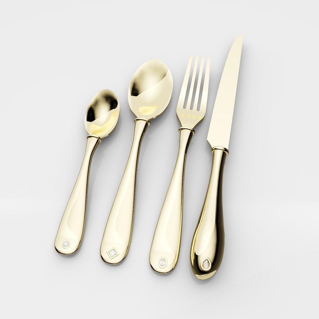 18ct Yellow Gold Cutlery Set - With 0.50ct GIA Certified Diamonds