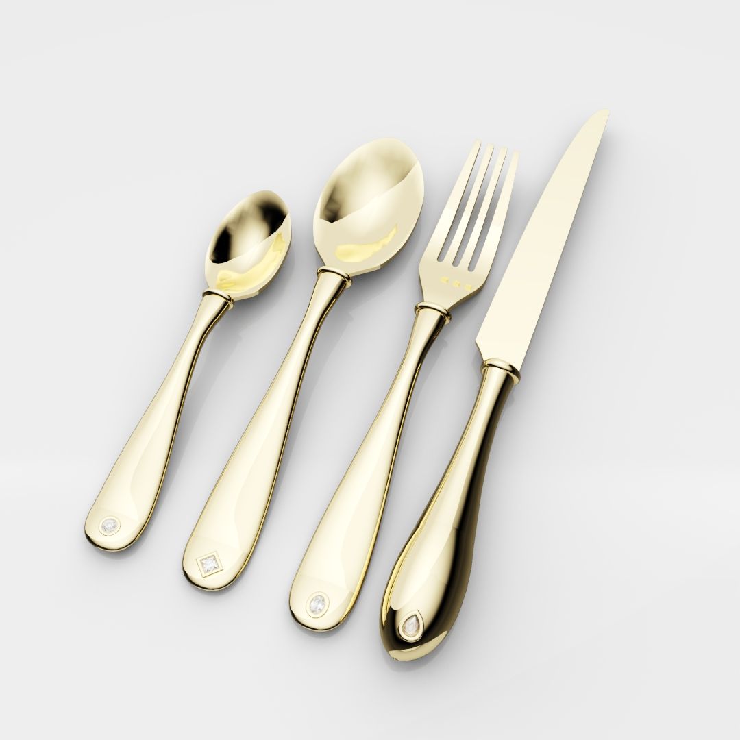 18ct Yellow Gold Cutlery Set - With 0.50ct GIA Certified Diamonds
