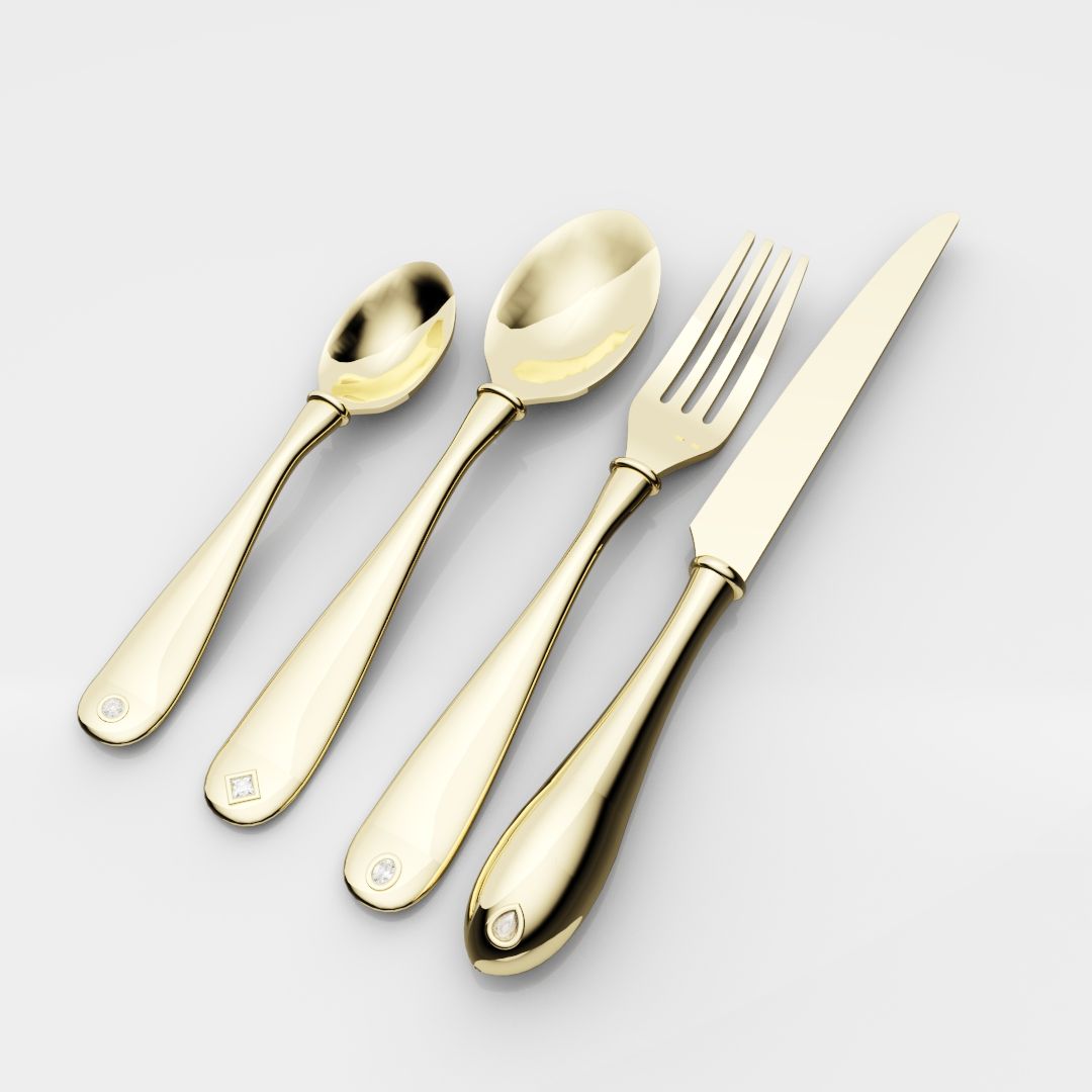 18ct Yellow Gold Cutlery Set - With 0.50ct GIA Certified Diamonds