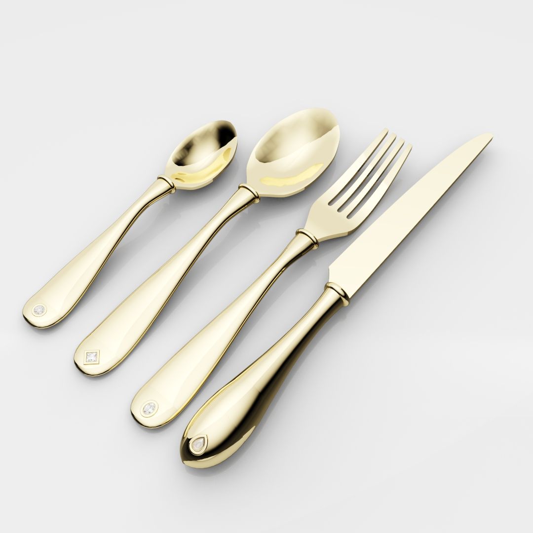 18ct Yellow Gold Cutlery Set - With 0.50ct GIA Certified Diamonds