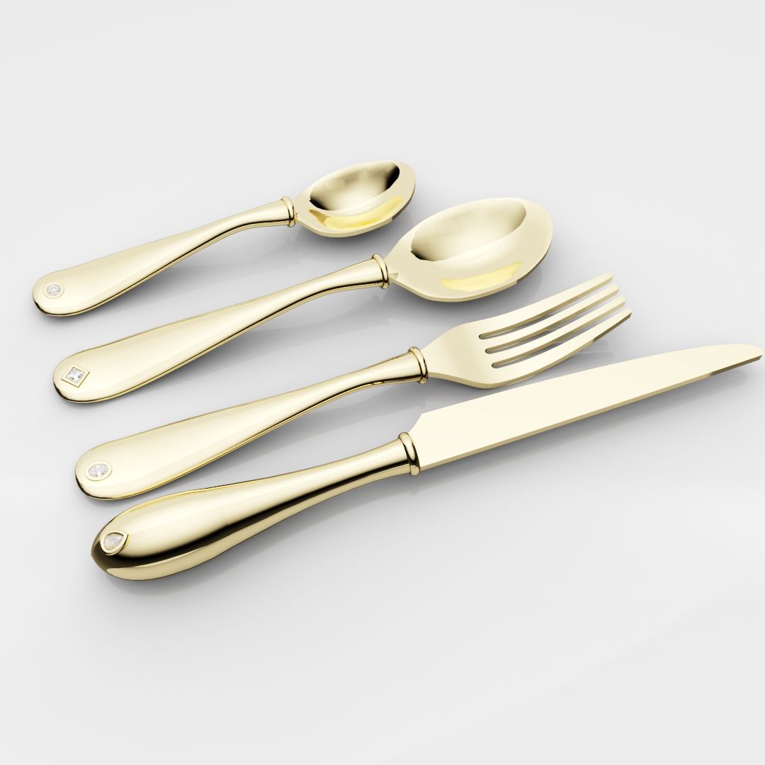 18ct Yellow Gold Cutlery Set - With 0.50ct GIA Certified Diamonds