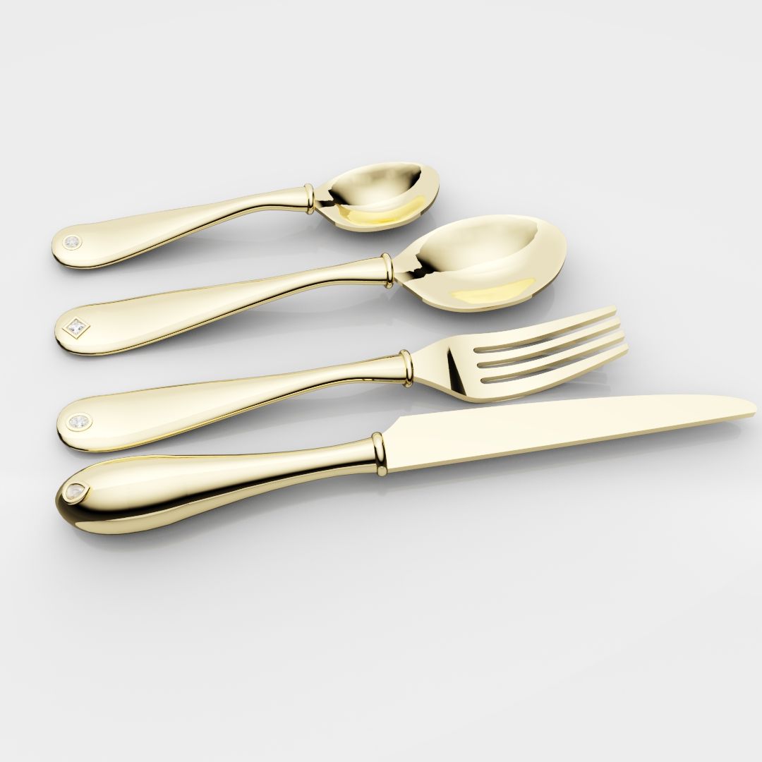 18ct Yellow Gold Cutlery Set - With 0.50ct GIA Certified Diamonds