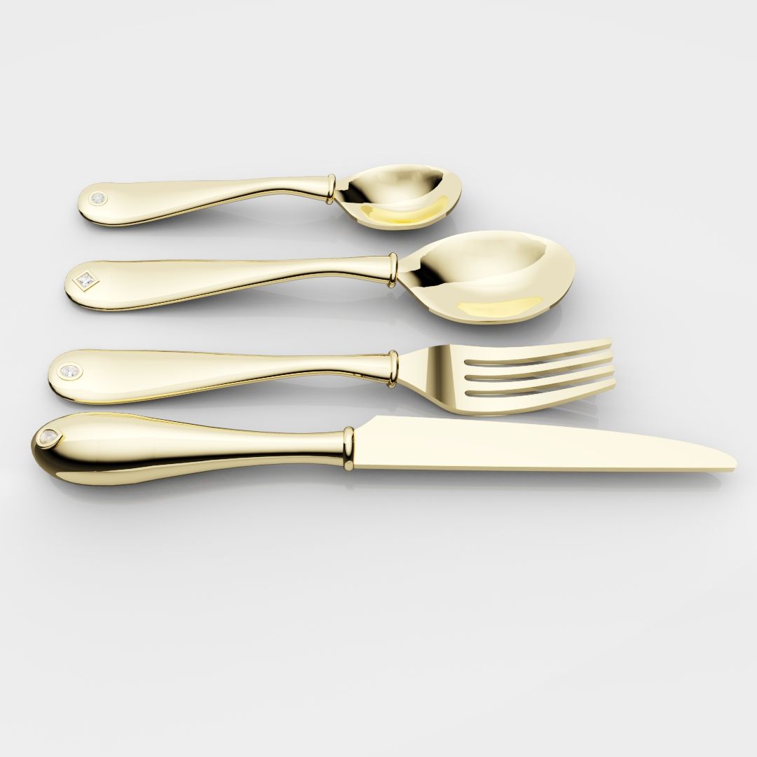 18ct Yellow Gold Cutlery Set - With 0.50ct GIA Certified Diamonds