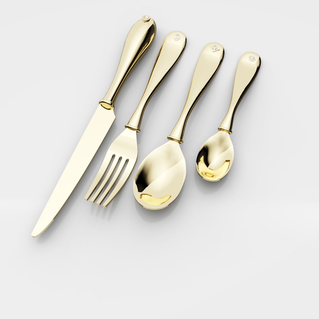 18ct Yellow Gold Cutlery Set - With 0.50ct GIA Certified Diamonds