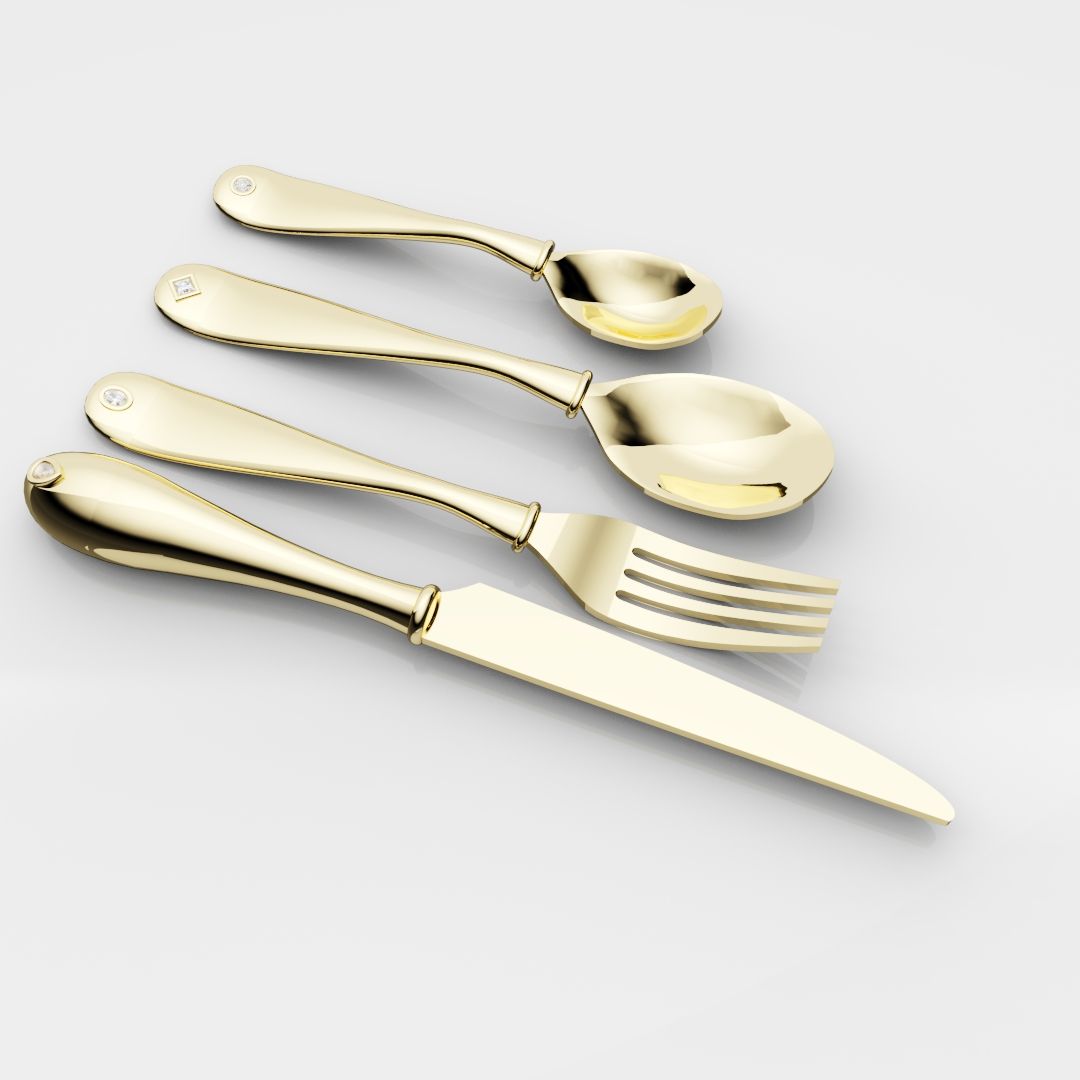 18ct Yellow Gold Cutlery Set - With 0.50ct GIA Certified Diamonds