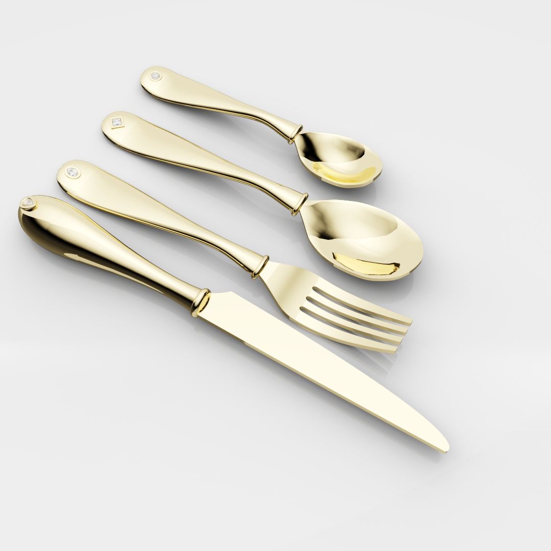 18ct Yellow Gold Cutlery Set - With 0.50ct GIA Certified Diamonds