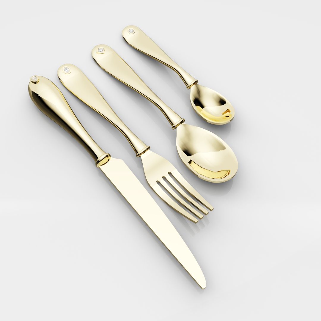 18ct Yellow Gold Cutlery Set - With 0.50ct GIA Certified Diamonds