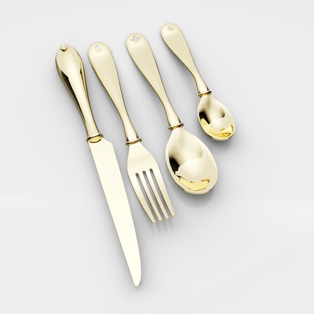 18ct Yellow Gold Cutlery Set - With 0.50ct GIA Certified Diamonds