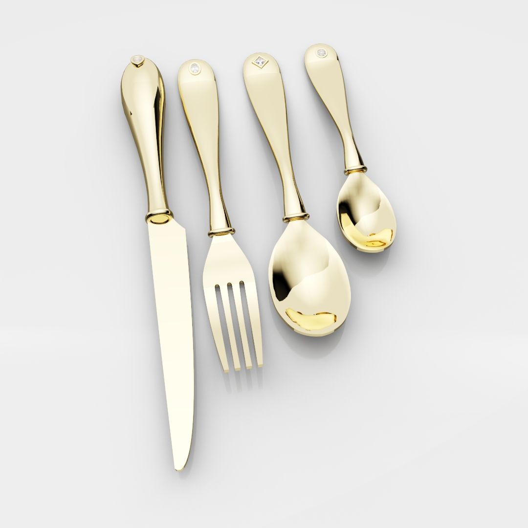 18ct Yellow Gold Cutlery Set - With 0.50ct GIA Certified Diamonds