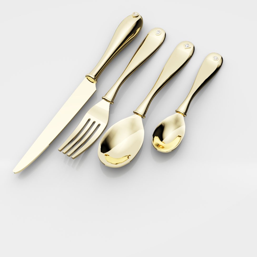 18ct Yellow Gold Cutlery Set - With 0.50ct GIA Certified Diamonds