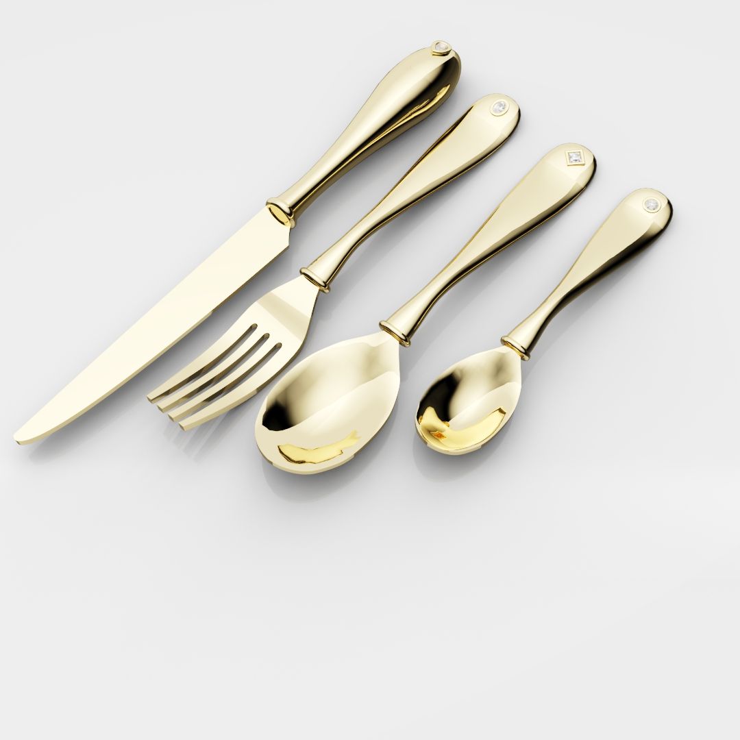 18ct Yellow Gold Cutlery Set - With 0.50ct GIA Certified Diamonds