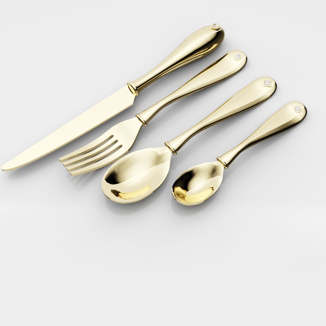 18ct Yellow Gold Cutlery Set - With 0.50ct GIA Certified Diamonds