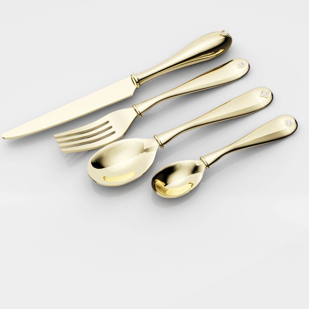 18ct Yellow Gold Cutlery Set - With 0.50ct GIA Certified Diamonds