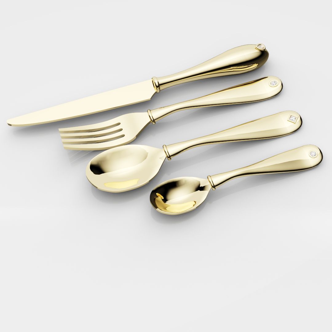 18ct Yellow Gold Cutlery Set - With 0.50ct GIA Certified Diamonds