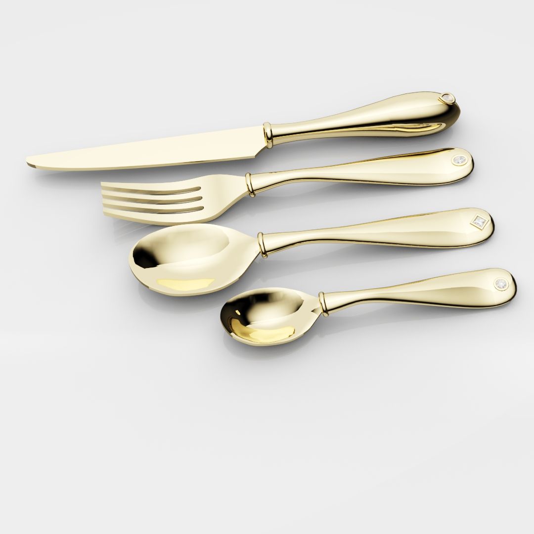 18ct Yellow Gold Cutlery Set - With 0.50ct GIA Certified Diamonds