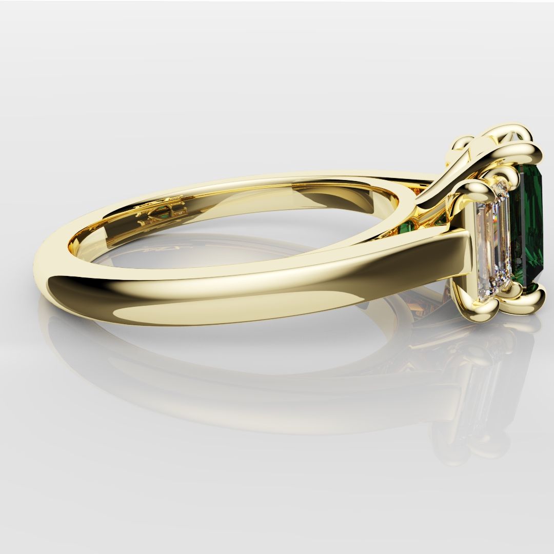 Teal Sapphire With Baguette Shoulder Diamonds