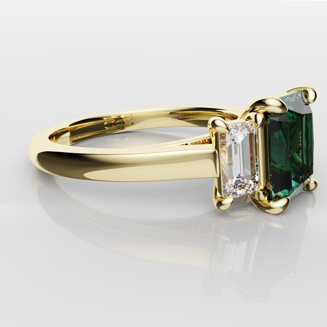 Teal Sapphire With Baguette Shoulder Diamonds