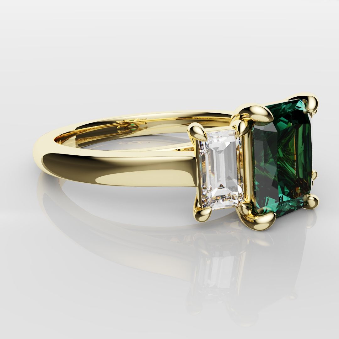 Teal Sapphire With Baguette Shoulder Diamonds