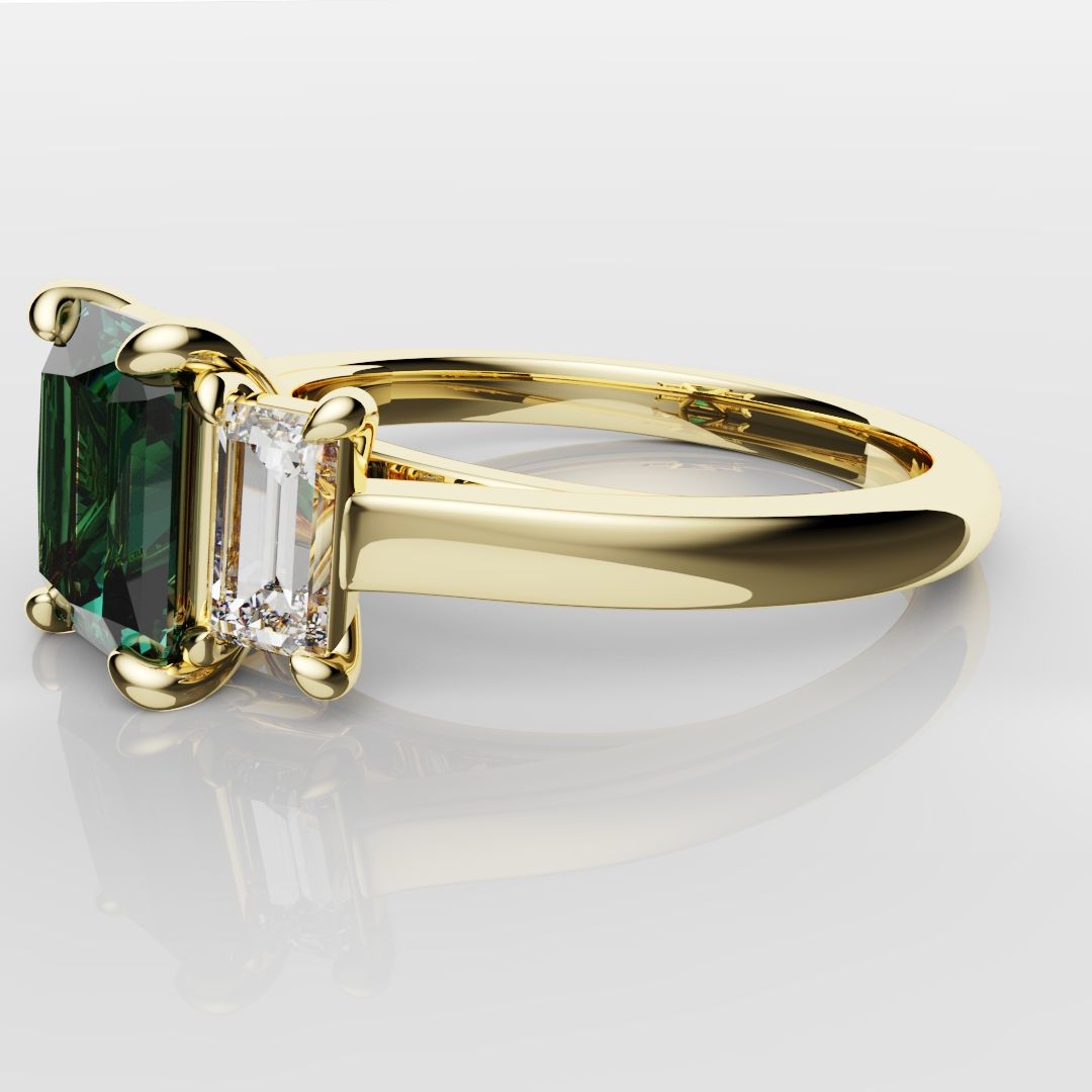 Teal Sapphire With Baguette Shoulder Diamonds